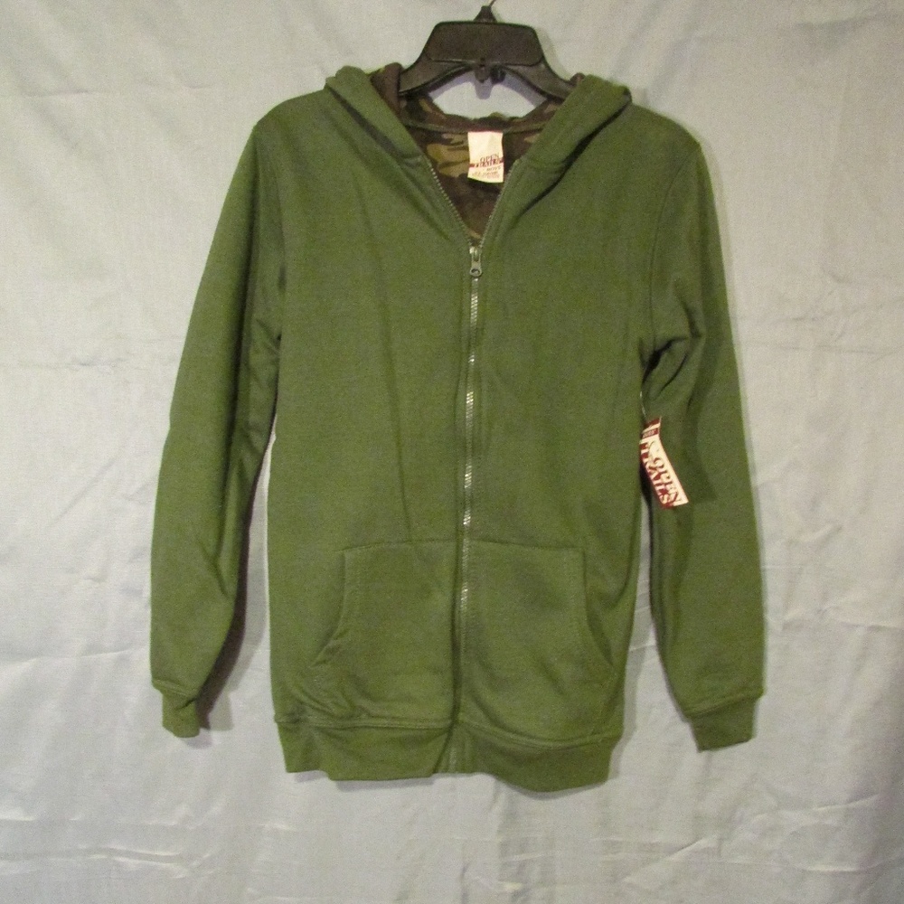 Boys XL 16/18 Green Hoody Zip Up Jacket Camo